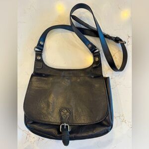 Patricia Nash Black Leather Crossbody Saddle Bag Adjustable Shoulder Strap